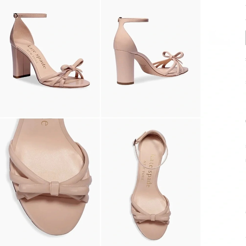 Kate Spade Flamenco Nude Patent Leather Sandal Block Heel Ankle Strap Shoes 10.5